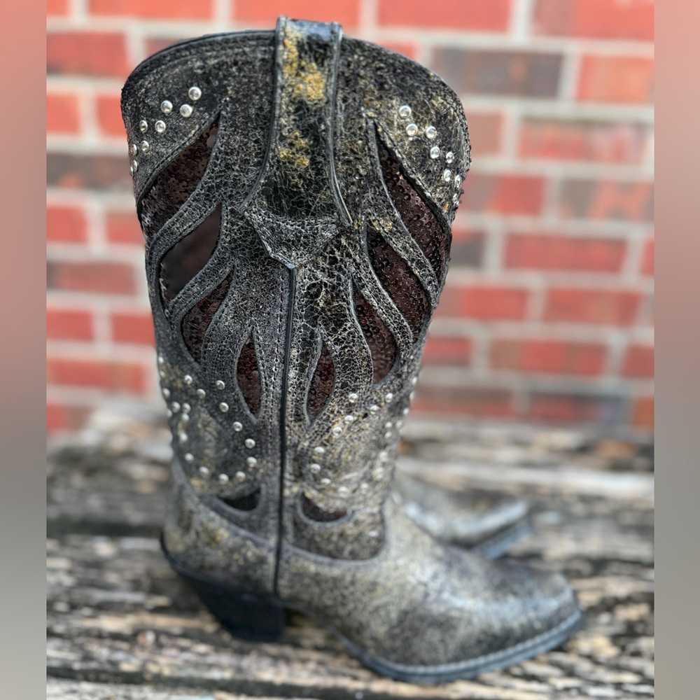 Durango Western Boots Women’s Size 6M Black 12" Crush Bling Snip RD004 M3